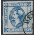 ITALY - 1863 15c blue King Vittorio Emmanuele II, imperf., type I, used – Michel # 15I