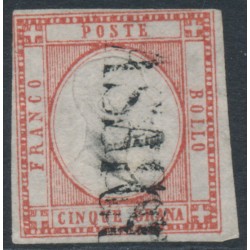 ITALY - 1861 5Gr carmine-red King Vittorio Emanuele II, used – Michel # 5a