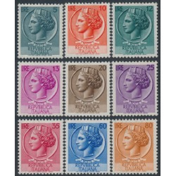 ITALY - 1953 Italia Turrita set of 9, winged wheel watermark, MNH – Michel # 884-891 ITALY - 1953 Italia Turrita set of 9, winged wheel watermark, MNH – Michel # 884-891