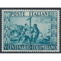 ITALY - 1951 20L blue-green Christopher Columbus, MNH – Michel # 833