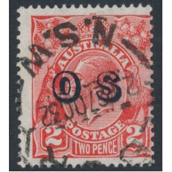 AUSTRALIA - 1932 2d red KGV, CofA watermark, misplaced OS o/p, used – ACSC # 103A(OS)