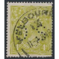 AUSTRALIA - 1927 4d olive KGV, SM watermark, p.14¼:14, perf. OS, used – ACSC # 115b AUSTRALIA - 1927 4d olive KGV, SM watermark, p.14¼:14, perf. OS, used – ACSC # 115b