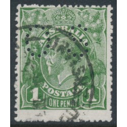 AUSTRALIA - 1924 1d green KGV, 'dry ink' + 'thin ONE PENNY', used – ACSC # 77D(4)l+ba+c AUSTRALIA - 1924 1d green KGV, 'dry ink' + 'thin ONE PENNY', used – ACSC # 77D(4)l+ba+c