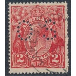 AUSTRALIA - 1922 2d scarlet KGV, inverted single watermark, perf. OS, used – ACSC # 95Ab + a