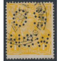 AUSTRALIA - 1917 4d pale orange-yellow KGV, perf. OS NSW, used – ACSC # 110Eb AUSTRALIA - 1917 4d pale orange-yellow KGV, perf. OS NSW, used – ACSC # 110Eb