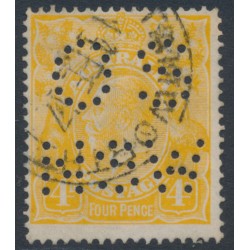 AUSTRALIA - 1917 4d pale orange-yellow KGV, perf. OS NSW, used – ACSC # 110Eb AUSTRALIA - 1917 4d pale orange-yellow KGV, perf. OS NSW, used – ACSC # 110Eb