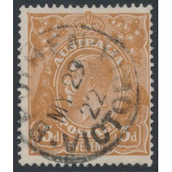 AUSTRALIA - 1917 5d brown KGV, 'damaged NW corner' [1L56], used – ACSC # 123Eqb