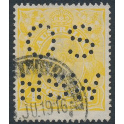 AUSTRALIA - 1916 4d pale lemon-yellow KGV, perf. OS NSW, used – ACSC # 110Cb AUSTRALIA - 1916 4d pale lemon-yellow KGV, perf. OS NSW, used – ACSC # 110Cb