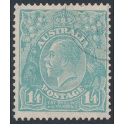 AUSTRALIA - 1928 1/4 greenish blue KGV, SM watermark, p.13½:12½, CTO – ACSC # 130Aw AUSTRALIA - 1928 1/4 greenish blue KGV, SM watermark, p.13½:12½, CTO – ACSC # 130Aw