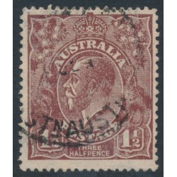 AUSTRALIA - 1919 1½d brown KGV, LM watermark, 'blur in wattles' [3R5], used – ACSC # 86B(3)m