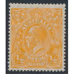 AUSTRALIA - 1927 ½d orange KGV, SM wmk, p.14¼:14, translucent paper, MH – ACSC # 67Aaa AUSTRALIA - 1927 ½d orange KGV, SM wmk, p.14¼:14, translucent paper, MH – ACSC # 67Aaa