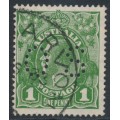 AUSTRALIA - 1926 1d green KGV, SM watermark, p.14¼:14, 'dry ink', used – ACSC # 80Bba+c