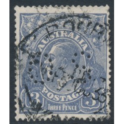 AUSTRALIA - 1926 3d blue KGV, inverted SM watermark, p.14¼:14, perf. OS, used – ACSC # 106Dab