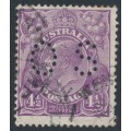 AUSTRALIA - 1928 4½d violet KGV, SM watermark, p.13½:12½, perf. OS, used – ACSC # 120Bba