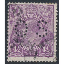 AUSTRALIA - 1928 4½d violet KGV, SM watermark, p.13½:12½, perf. OS, used – ACSC # 120Bba