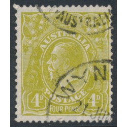 AUSTRALIA - 1929 4d olive KGV, 'flaw on 'Roo's nose' [4R48], used – ACSC # 116B(4)l