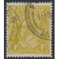 AUSTRALIA - 1924 4d olive KGV, 'short U in FOUR' [3R21], used – ACSC # 114A(3)l