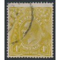 AUSTRALIA - 1924 4d olive KGV, flaw on right 4' [4R23], used – ACSC # 114A(4)j