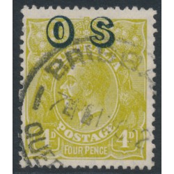 AUSTRALIA - 1932 4d olive KGV, o/p OS, 'misplaced overprint', used – ACSC # 116B(OS)