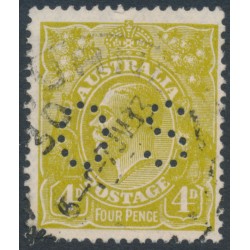 AUSTRALIA - 1929 4d olive KGV, SM wmk, perf. 13½:12½, p. OS, used – ACSC # 116Aba