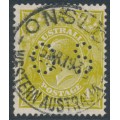 AUSTRALIA - 1929 4d greenish olive KGV, SM wmk, perf. 13½:12½, p. OS, used – ACSC # 116Bba AUSTRALIA - 1929 4d greenish olive KGV, SM wmk, perf. 13½:12½, p. OS, used – ACSC # 116Bba