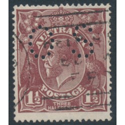 AUSTRALIA - 1919 1½d chocolate KGV, inverted watermark, perf. OS, used – ACSC # 85Cba+a