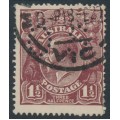 AUSTRALIA - 1919 1½d chocolate KGV, inverted watermark, perf. OS, used – ACSC # 85Cba+a