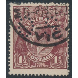 AUSTRALIA - 1919 1½d chocolate KGV, inverted watermark, perf. OS, used – ACSC # 85Cba+a