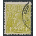 AUSTRALIA - 1924 4d olive KGV, single watermark, coarse paper, used – ACSC # 114Baa AUSTRALIA - 1924 4d olive KGV, single watermark, coarse paper, used – ACSC # 114Baa