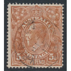 AUSTRALIA - 1915 5d chestnut KGV, line perf., 'retouch behind 'Roo' [1L55], used – ACSC # 122Ap