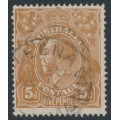 AUSTRALIA - 1917 5d brown KGV, 'broken NE corner' [1L13], used – ACSC # 123Dh