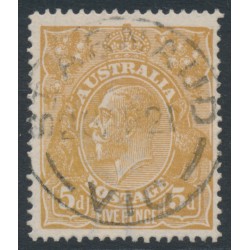 AUSTRALIA - 1917 5d brown KGV, 'damaged NE [state II]' [1L59], used – ACSC # 123Esa