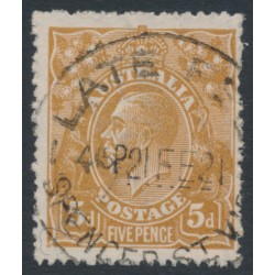 AUSTRALIA - 1917 5d brown KGV, 'damaged SW corner' [1R42], used – ACSC # 123Dvb