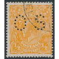 AUSTRALIA - 1927 ½d orange KGV, SM wmk, p.14¼:14, perf. OS, CTO – ACSC # 67Awd