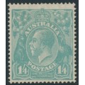 AUSTRALIA - 1927 1/4 greenish blue KGV, SM watermark, perf. 14¼:14, MH – ACSC # 129A