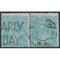 AUSTRALIA - 1928 1/4 blue KGV, SM wmk, perf. 13½:12½, 'thick 1', used – ACSC # 130An