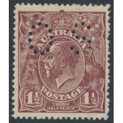 AUSTRALIA - 1919 1½d brown KGV, LM watermark, perf. OS, MH – ACSC # 86Bba
