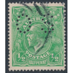 AUSTRALIA - 1915 ½d green KGV, 'flaws in left wattles' [2L1], used – ACSC # 63A(2)d+ba