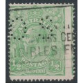 AUSTRALIA - 1918 ½d green KGV, LM watermark, misplaced perforations, used – ACSC # 65Fba