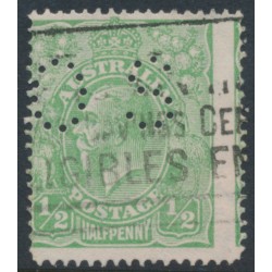 AUSTRALIA - 1918 ½d green KGV, LM watermark, misplaced perforations, used – ACSC # 65Fba