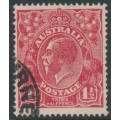 AUSTRALIA - 1924 1½d red KGV, single watermark, 'cracked electro' [18L32], used – ACSC # 89D(18)k