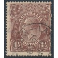 AUSTRALIA - 1924 1½d brown KGV, single watermark, 'damaged cliché' [7R54], used – ACSC # 85B(7)m