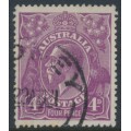 AUSTRALIA - 1921 4d violet KGV, ‘break in frame’ [2R58], used – ACSC # 111A(2)ve