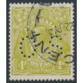 AUSTRALIA - 1927 4d olive KGV, 'damaged NW corner' [3L10], used – ACSC # 115(3)g+b