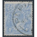 AUSTRALIA - 1922 4d blue KGV, ‘cracked electro [state II]’ [1L32], used – ACSC # 112A(1)ea