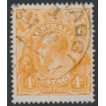 AUSTRALIA - 1918 4d orange KGV, 'damaged SE [state III]' [2R19], used – ACSC # 110F(2)ub