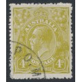 AUSTRALIA - 1924 4d olive KGV, single watermark, coarse paper, CTO – ACSC # 114Baa+w