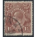 AUSTRALIA - 1919 1½d brown KGV, single watermark, 'cracked electro', used – ACSC # 85A(U)n AUSTRALIA - 1919 1½d brown KGV, single watermark, 'cracked electro', used – ACSC # 85A(U)n