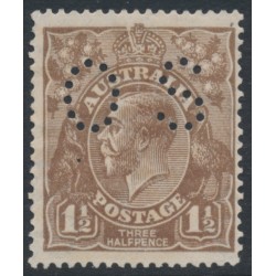 AUSTRALIA - 1919 1½d brown KGV, LM watermark, 'cracked electro', used – ACSC # 86C(U)j+ba