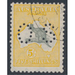AUSTRALIA - 1929 5/- grey/yellow-orange Kangaroo, SM watermark, perf. OS, CTO – ACSC # 45Awb AUSTRALIA - 1929 5/- grey/yellow-orange Kangaroo, SM watermark, perf. OS, CTO – ACSC # 45Awb